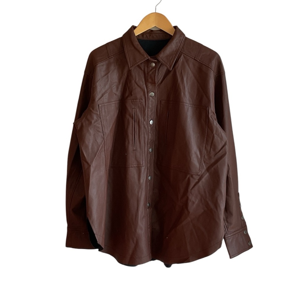 Free People We The Free Easy Rider Faux Leather Shacket Brown, M - Picture 6 of 15
